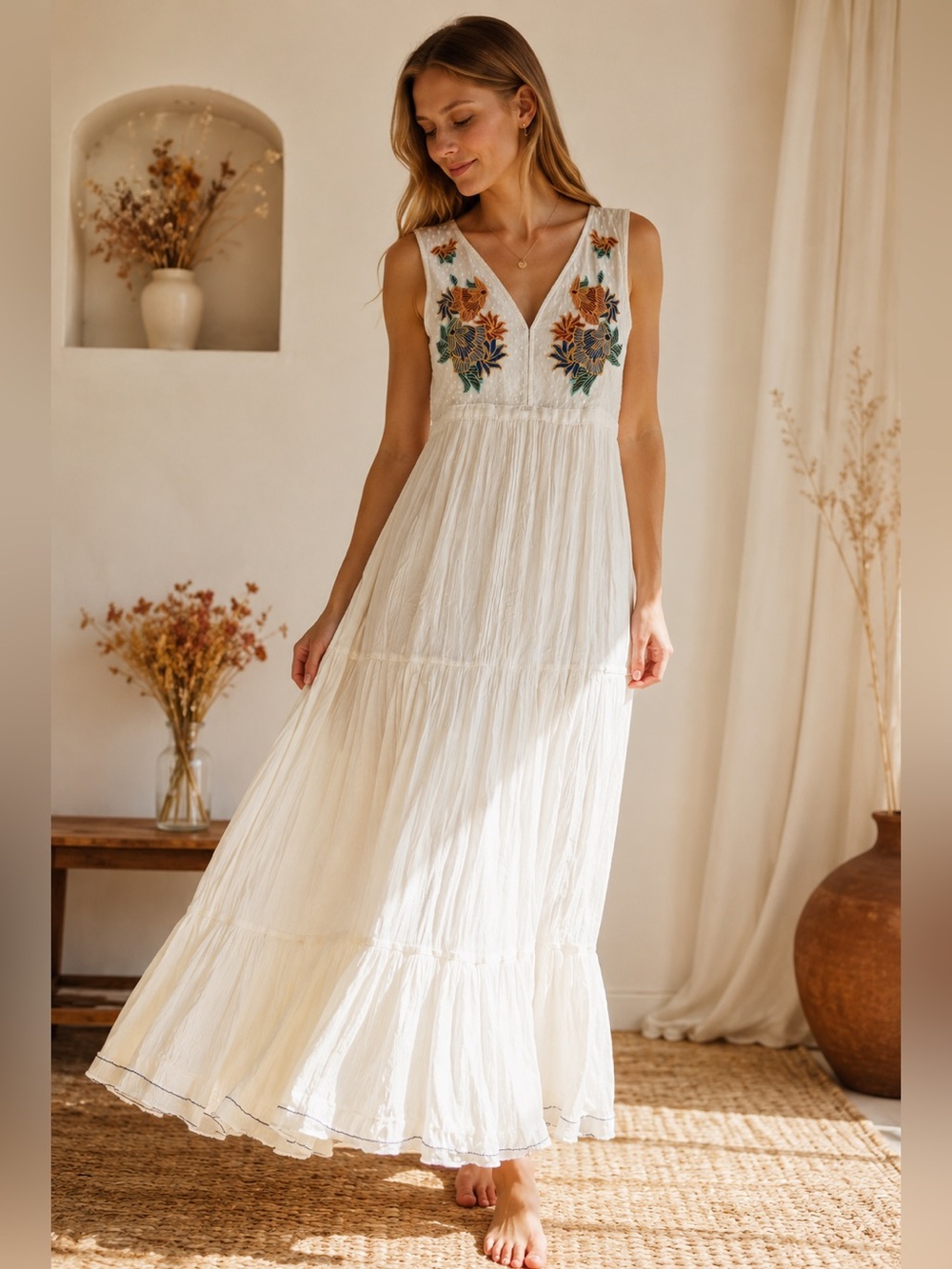 Lulus Tickets To Paradise White Embroidered Maxi Dress XL NWT
